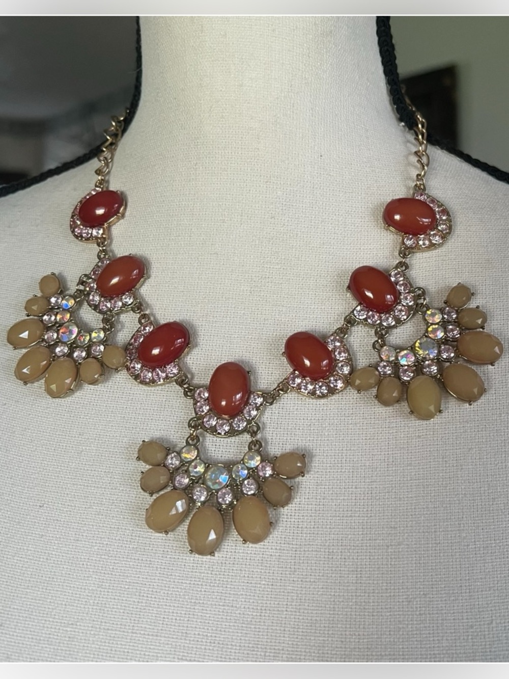 Vintage Art  Deco inspired, bohemian waterfall bib statement necklace.
